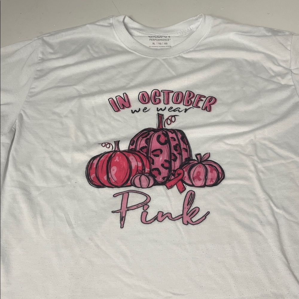 Gildan Performance XL In October We Wear Pink Breast Cancer Pumpkin Graphic T - Picture 4 of 5